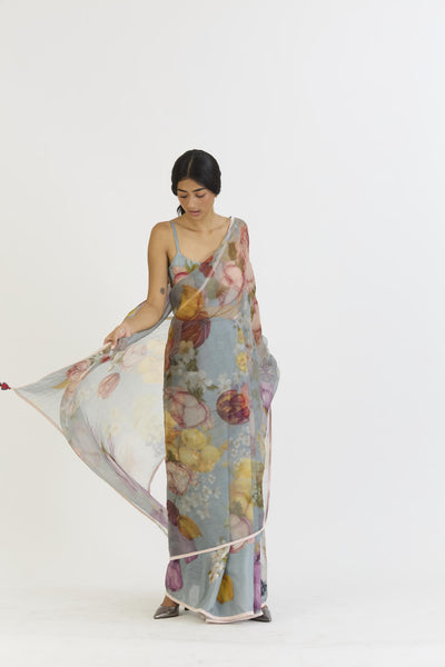 INDIGO ROSE HALF SILK HALF ORGANZA SAREE