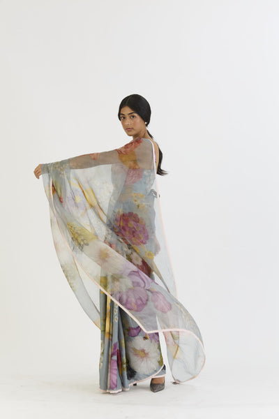 INDIGO ROSE HALF SILK HALF ORGANZA SAREE