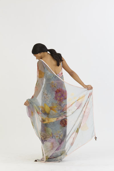 INDIGO ROSE HALF SILK HALF ORGANZA SAREE