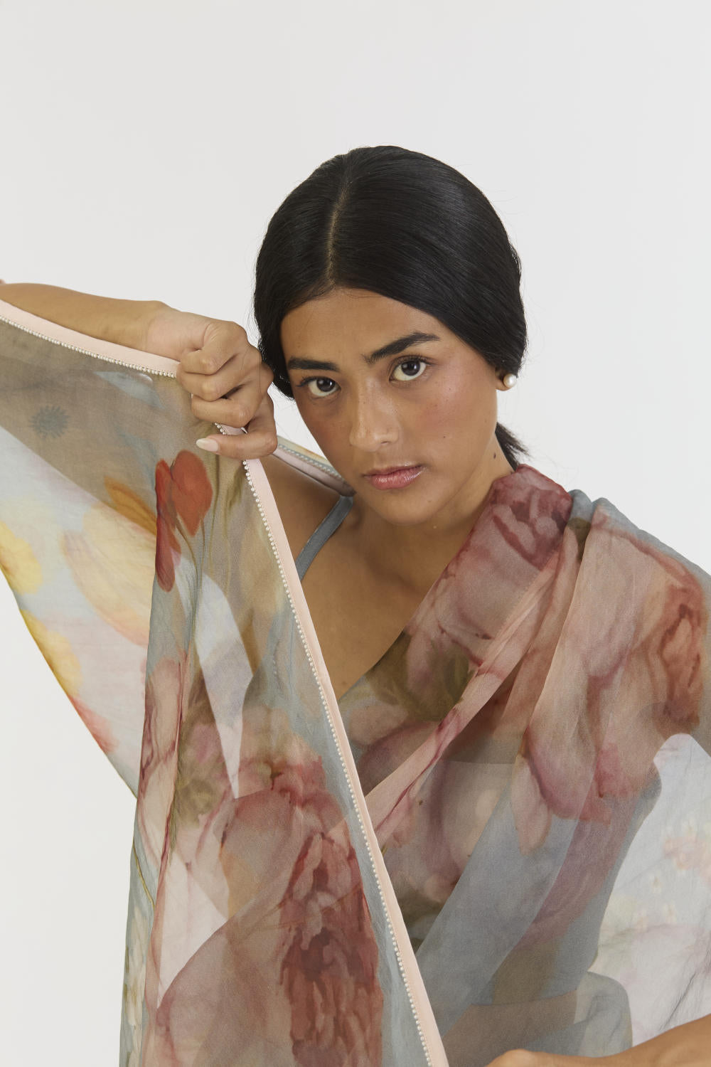 INDIGO ROSE HALF SILK HALF ORGANZA SAREE