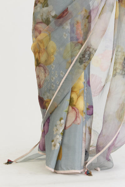 INDIGO ROSE HALF SILK HALF ORGANZA SAREE