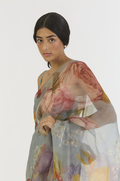 INDIGO ROSE HALF SILK HALF ORGANZA SAREE