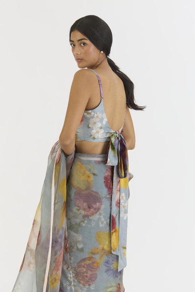 INDIGO ROSE HALF SILK HALF ORGANZA SAREE