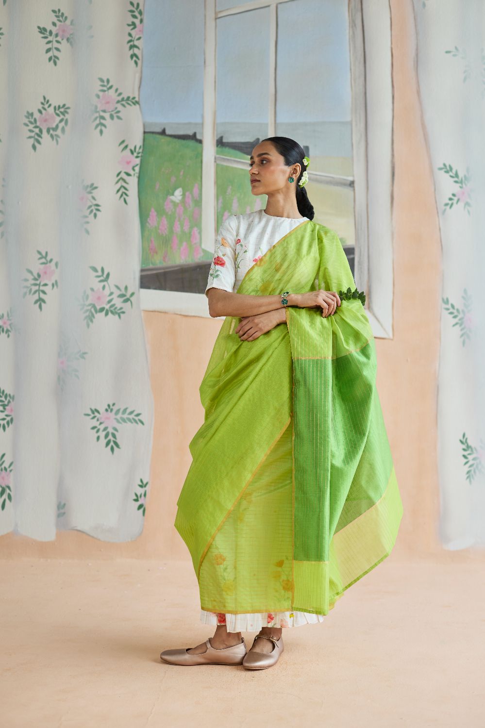 Fern Trail Chanderi Sari