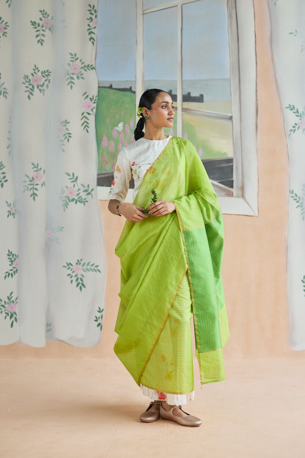 Fern Trail Chanderi Sari