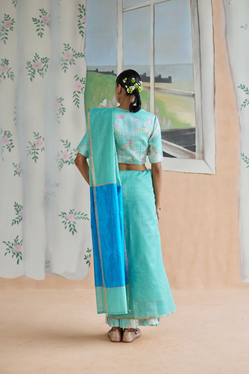 Aqua Scape Chanderi Sari
