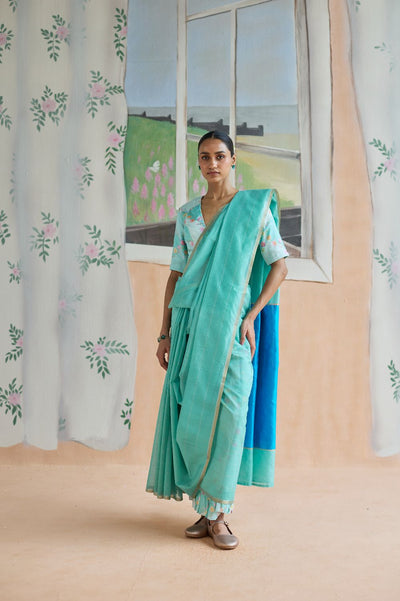 Aqua Scape Chanderi Sari