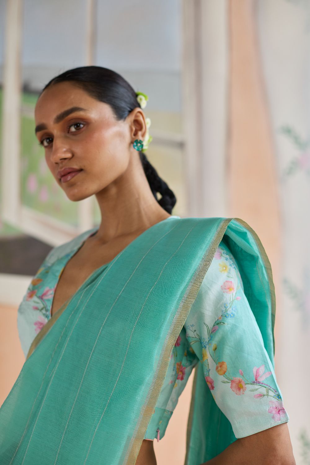 Aqua Scape Chanderi Sari