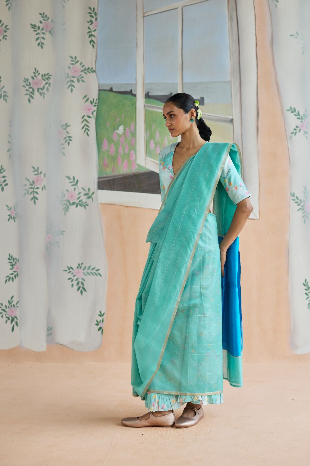 Aqua Scape Chanderi Sari