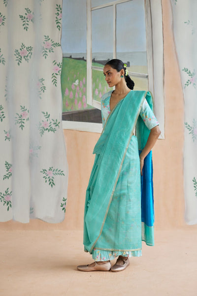 Aqua Scape Chanderi Sari