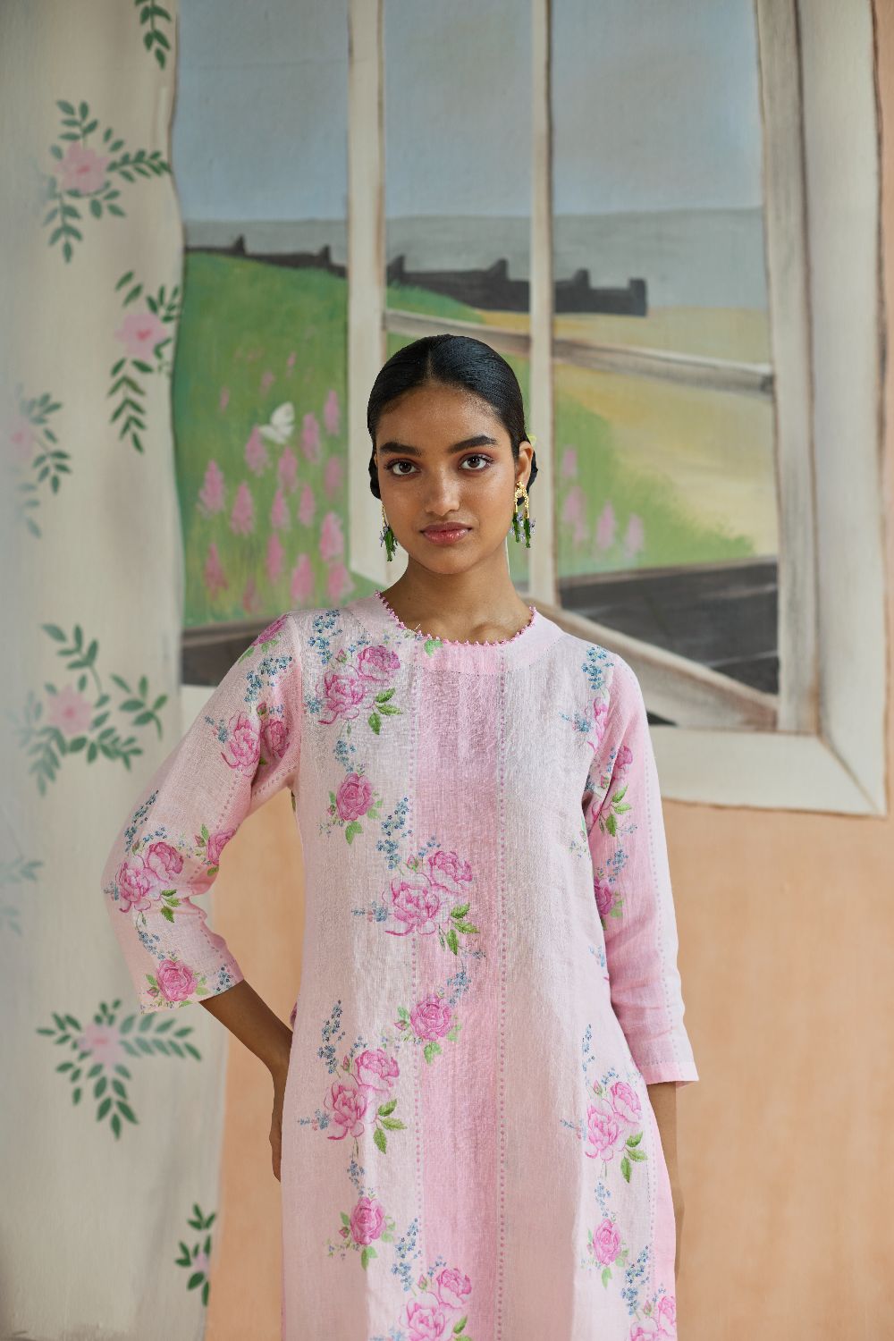 Rose Haze Long Kurta Set Linen