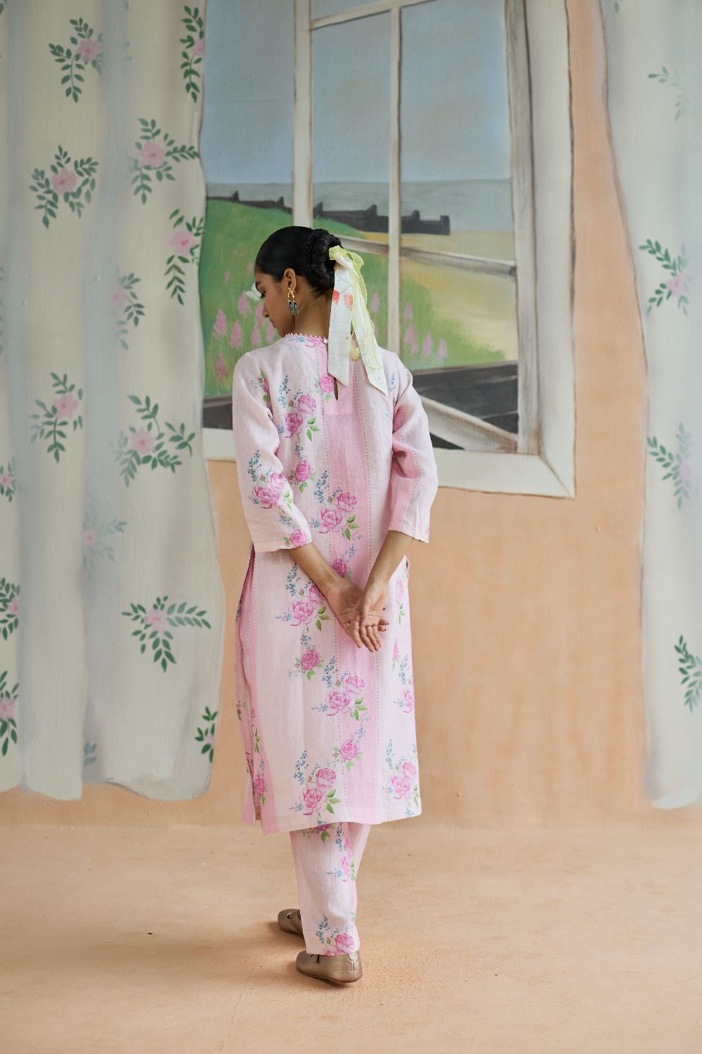 Rose Haze Long Kurta Set Linen