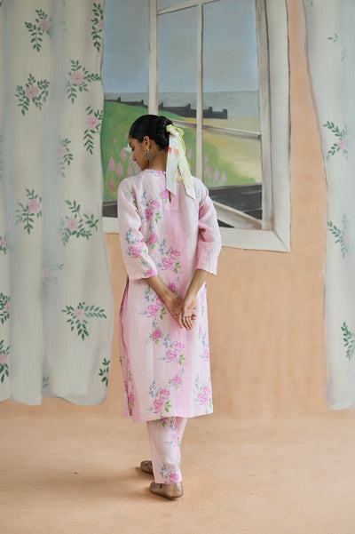 Rose Haze Long Kurta Set Linen