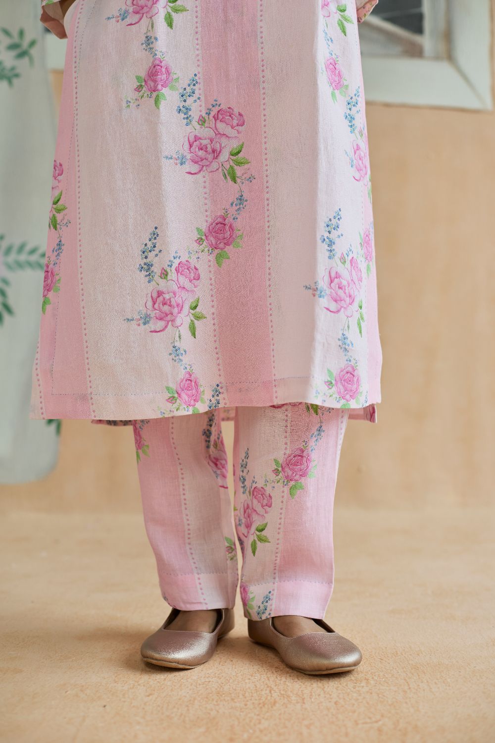 Rose Haze Long Kurta Set Linen