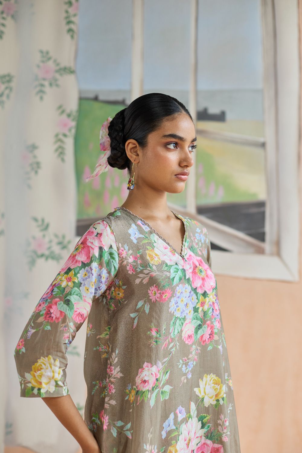 Mocha Long Kurta Set Bamboo Silk