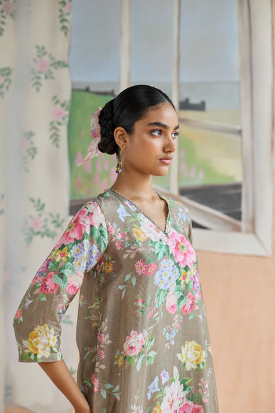 Mocha Long Kurta Set Bamboo Silk