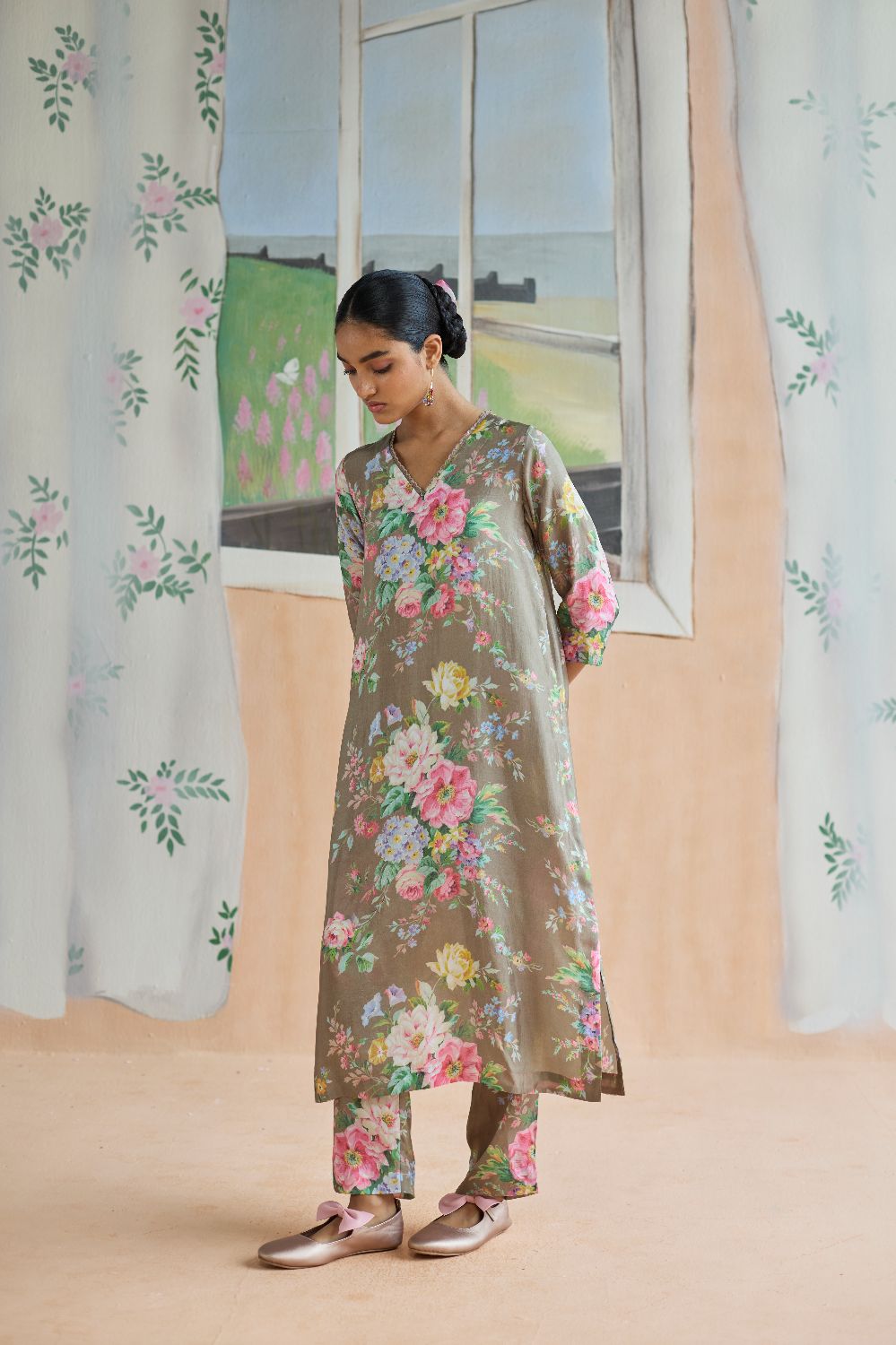 Mocha Long Kurta Set Bamboo Silk