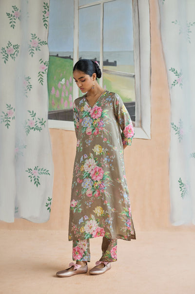 Mocha Long Kurta Set Bamboo Silk