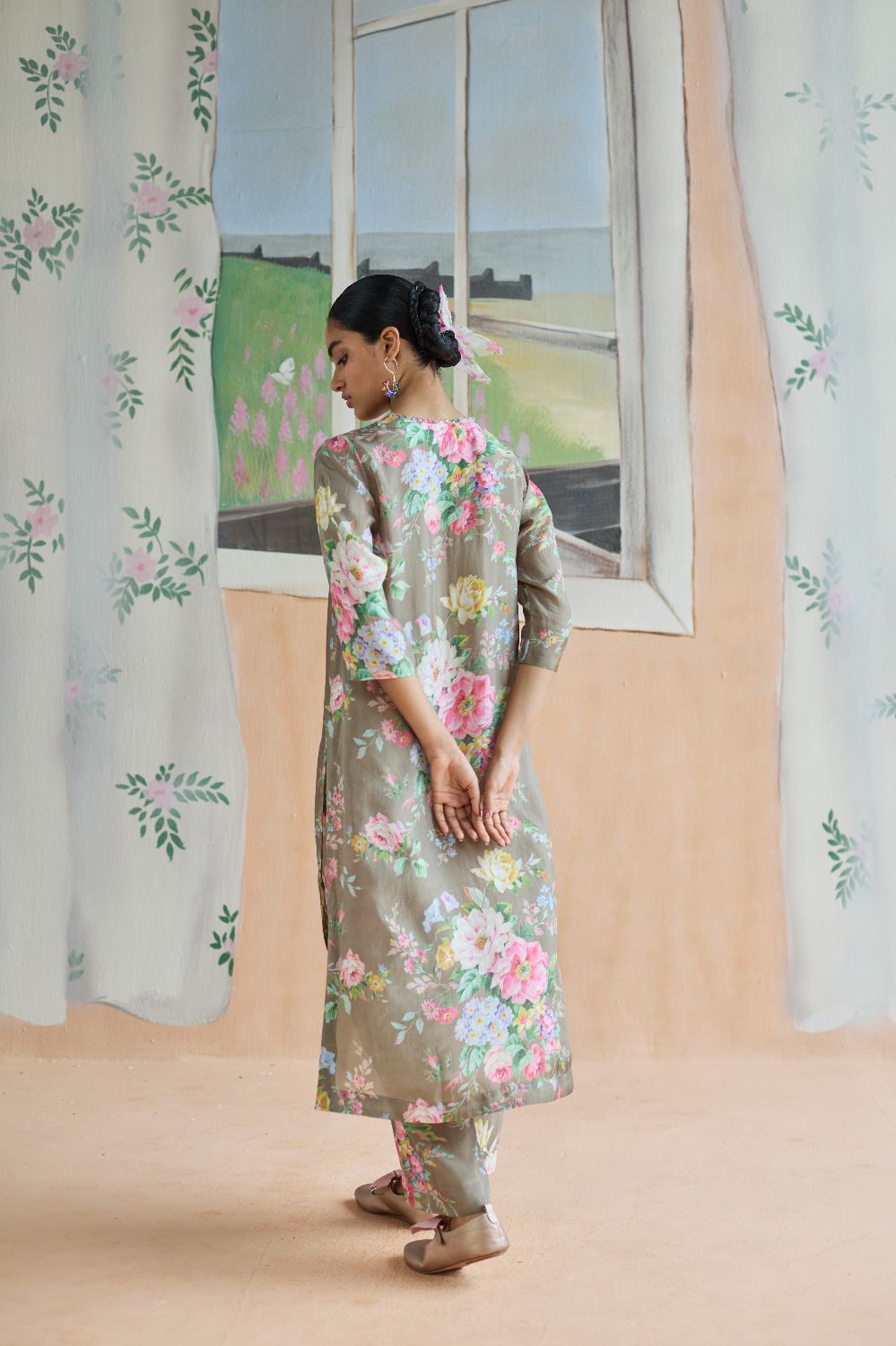 Mocha Long Kurta Set Bamboo Silk