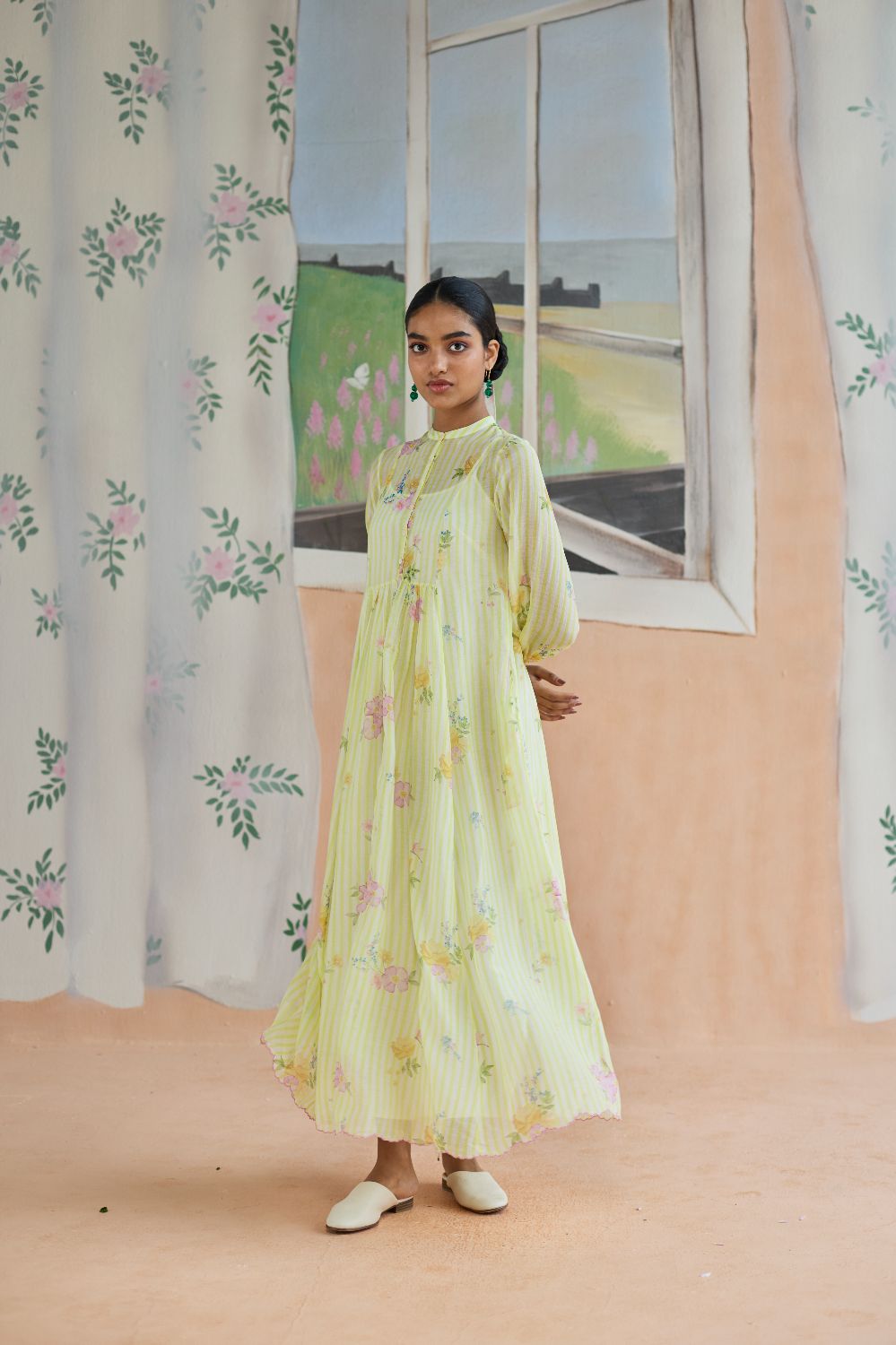 Serene Flora Maxi Dress Chanderi
