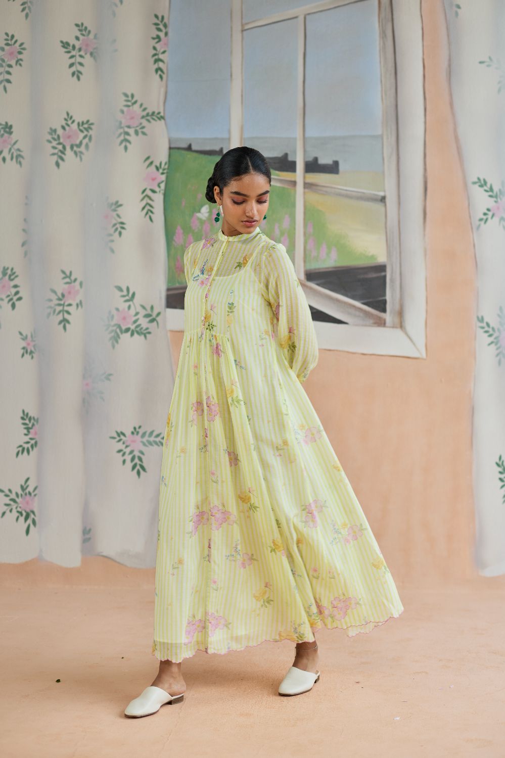 Serene Flora Maxi Dress Chanderi