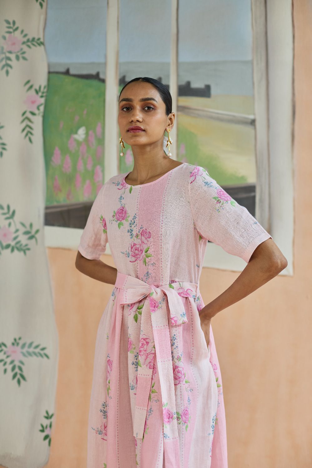 Rose Haze Midi Dress Linen