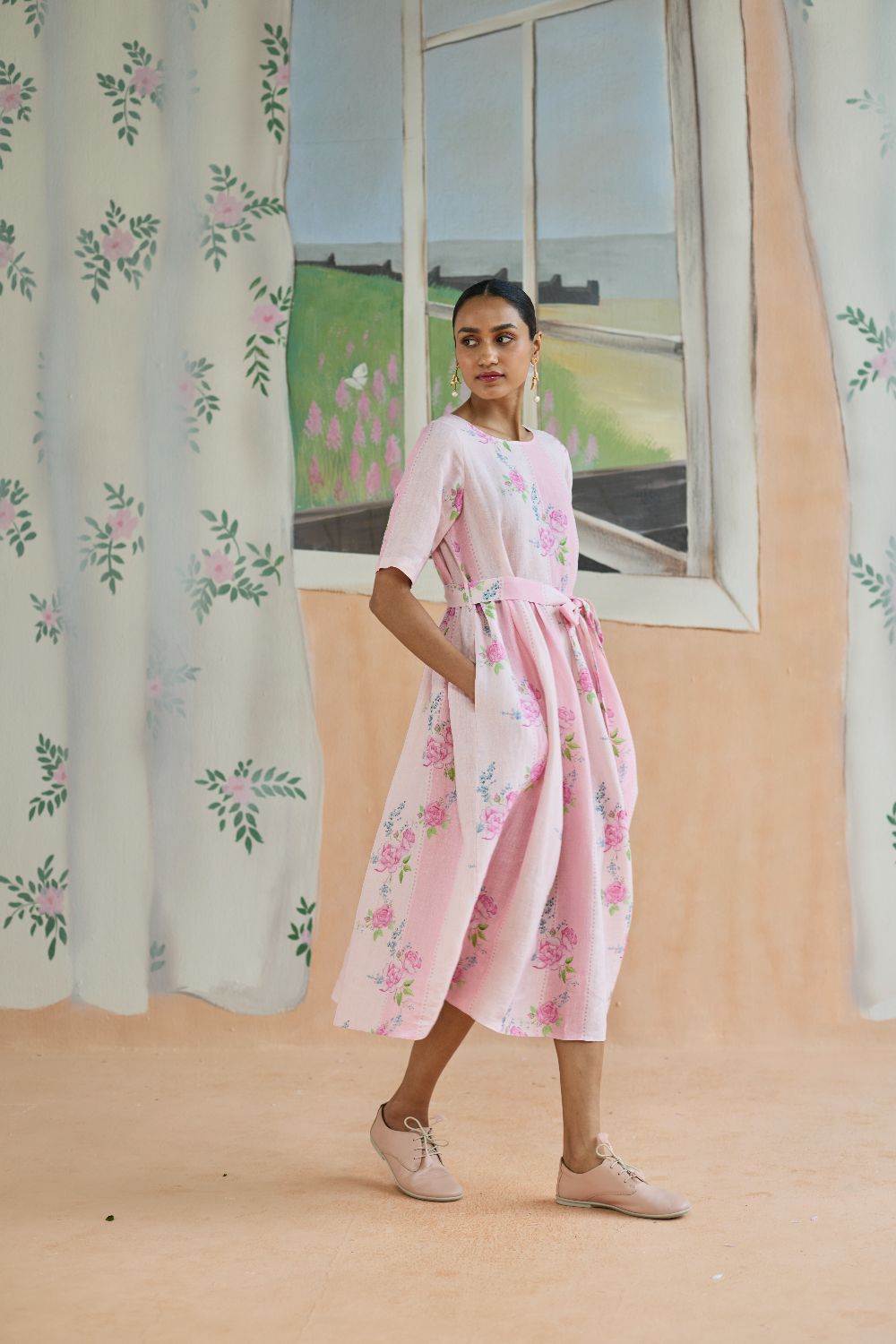 Rose Haze Midi Dress Linen