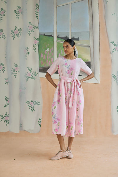 Rose Haze Midi Dress Linen