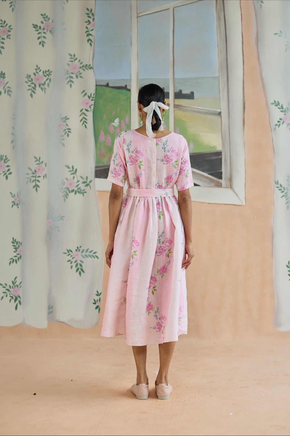 Rose Haze Midi Dress Linen