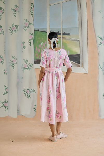 Rose Haze Midi Dress Linen