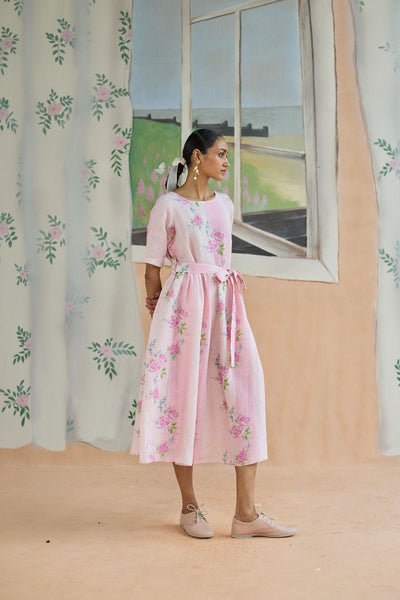 Rose Haze Midi Dress Linen