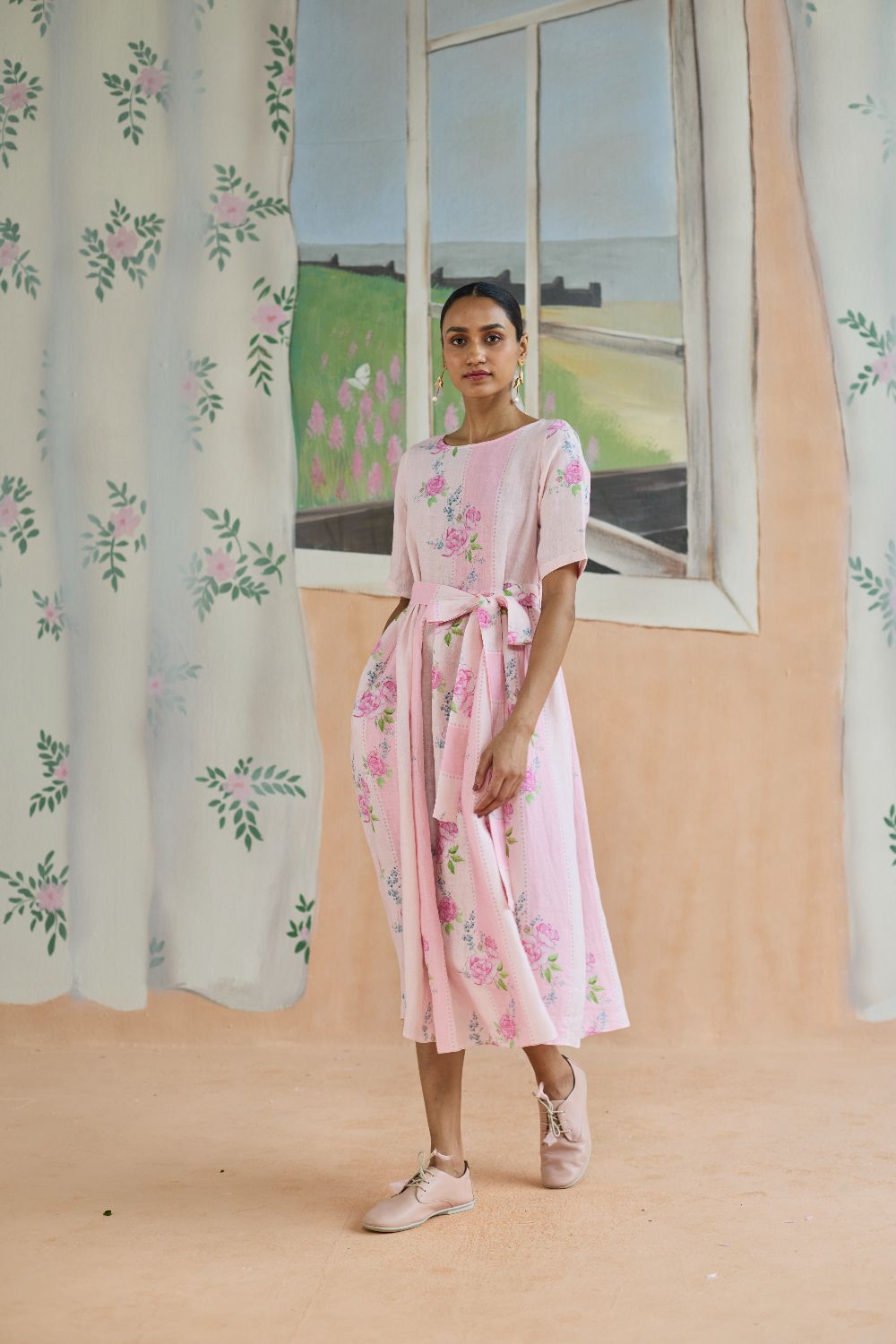 Rose Haze Midi Dress Linen