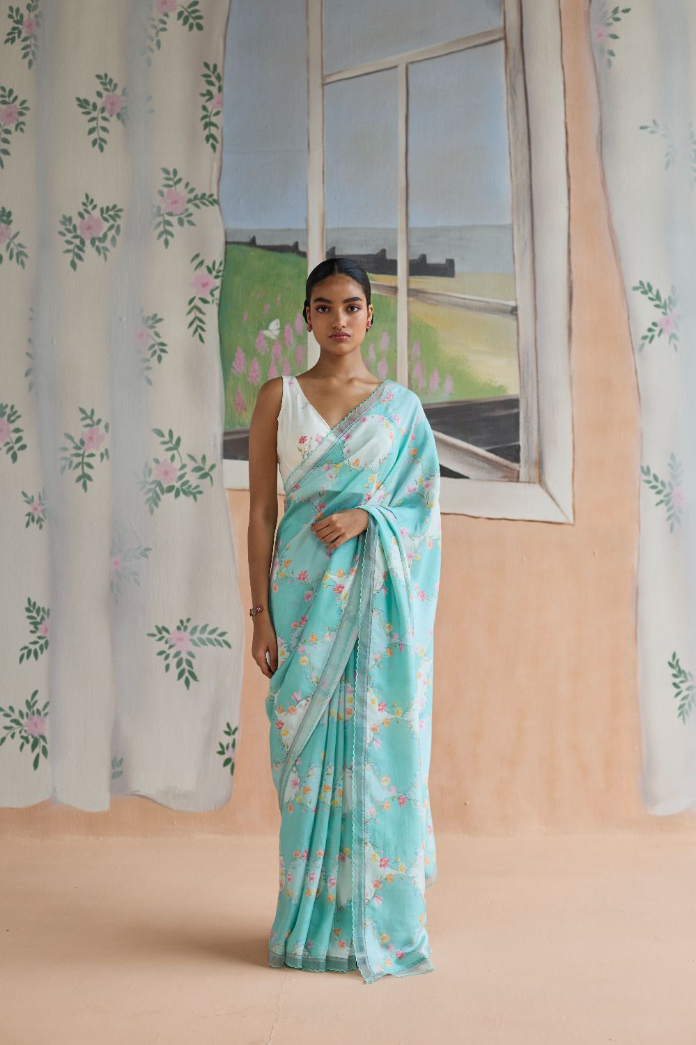 Drift and Dream Aqua Mulberry Silk Sari