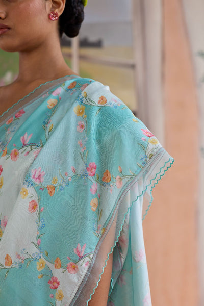 Drift and Dream Aqua Mulberry Silk Sari