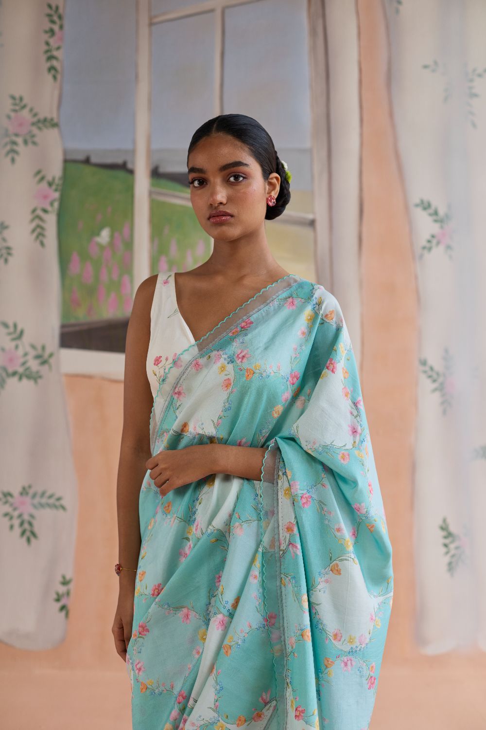 Drift and Dream Aqua Mulberry Silk Sari