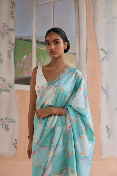 Drift and Dream Aqua Mulberry Silk Sari