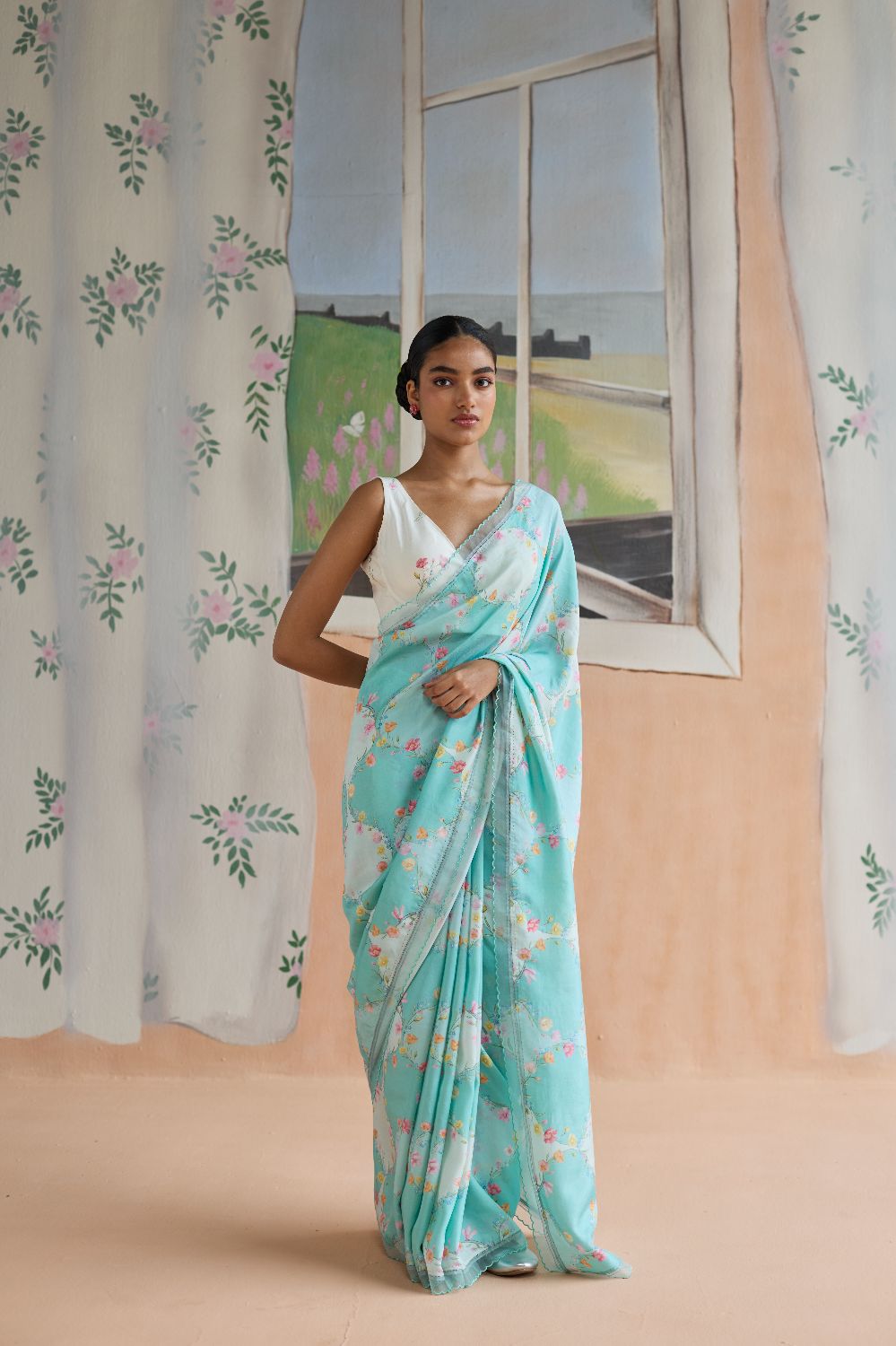 Drift and Dream Aqua Mulberry Silk Sari