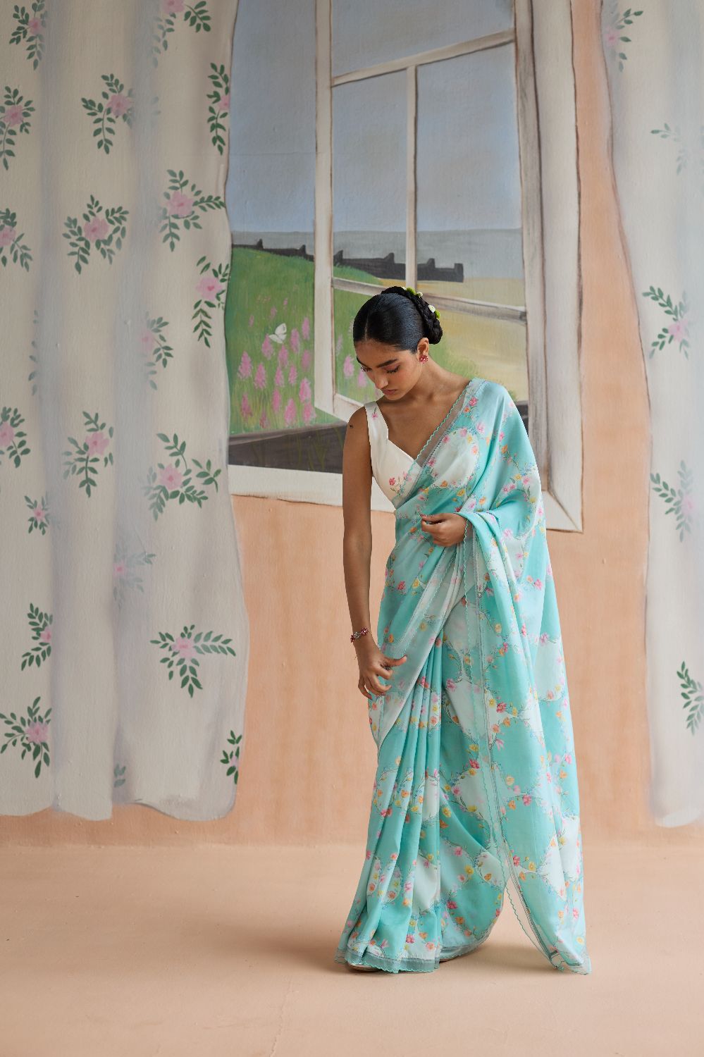 Drift and Dream Aqua Mulberry Silk Sari