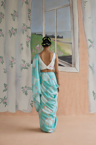 Drift and Dream Aqua Mulberry Silk Sari