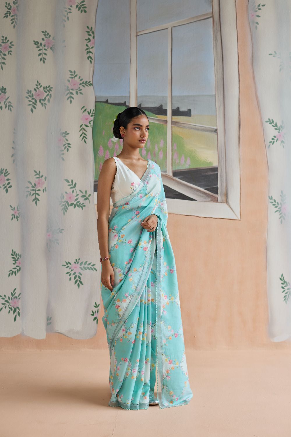 Drift and Dream Aqua Mulberry Silk Sari