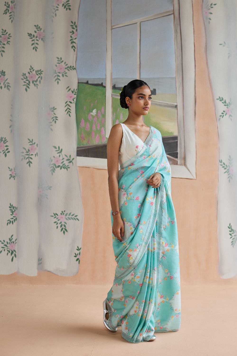 Drift and Dream Aqua Mulberry Silk Sari