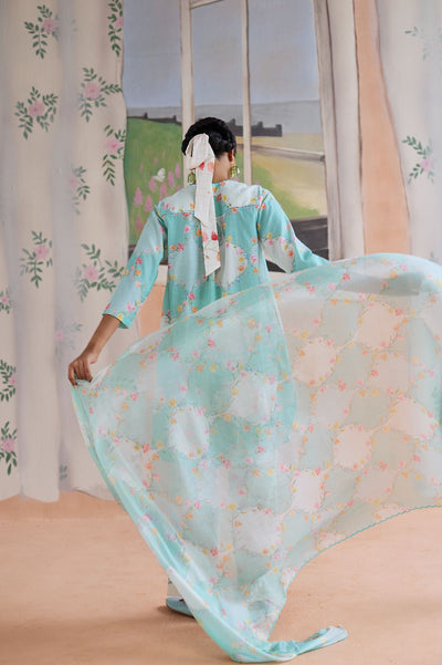 Aqua Dupatta Kota Doria Silk
