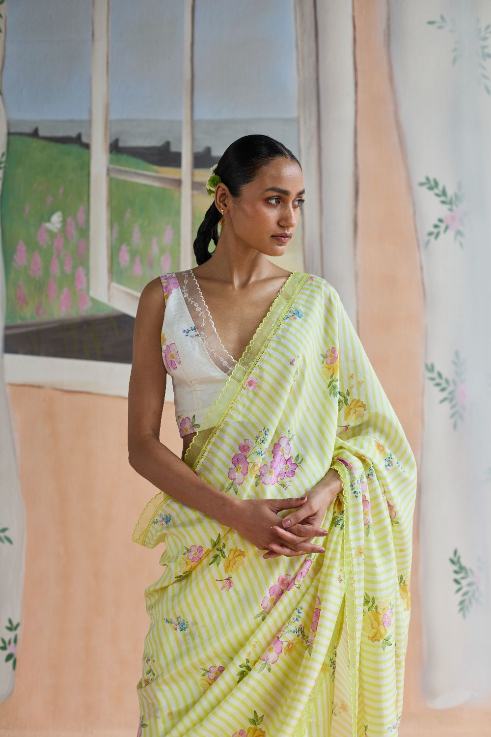 Serene Flora Mulberry Silk Sari