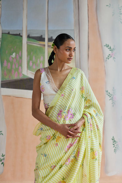 Serene Flora Mulberry Silk Sari