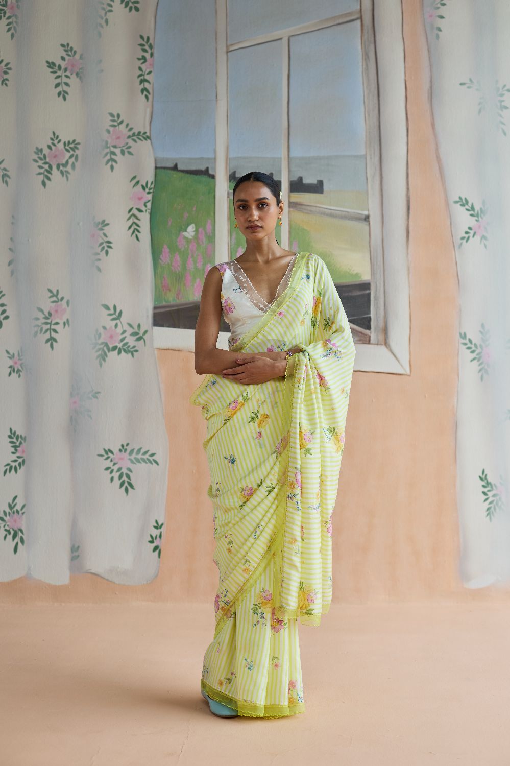 Serene Flora Mulberry Silk Sari