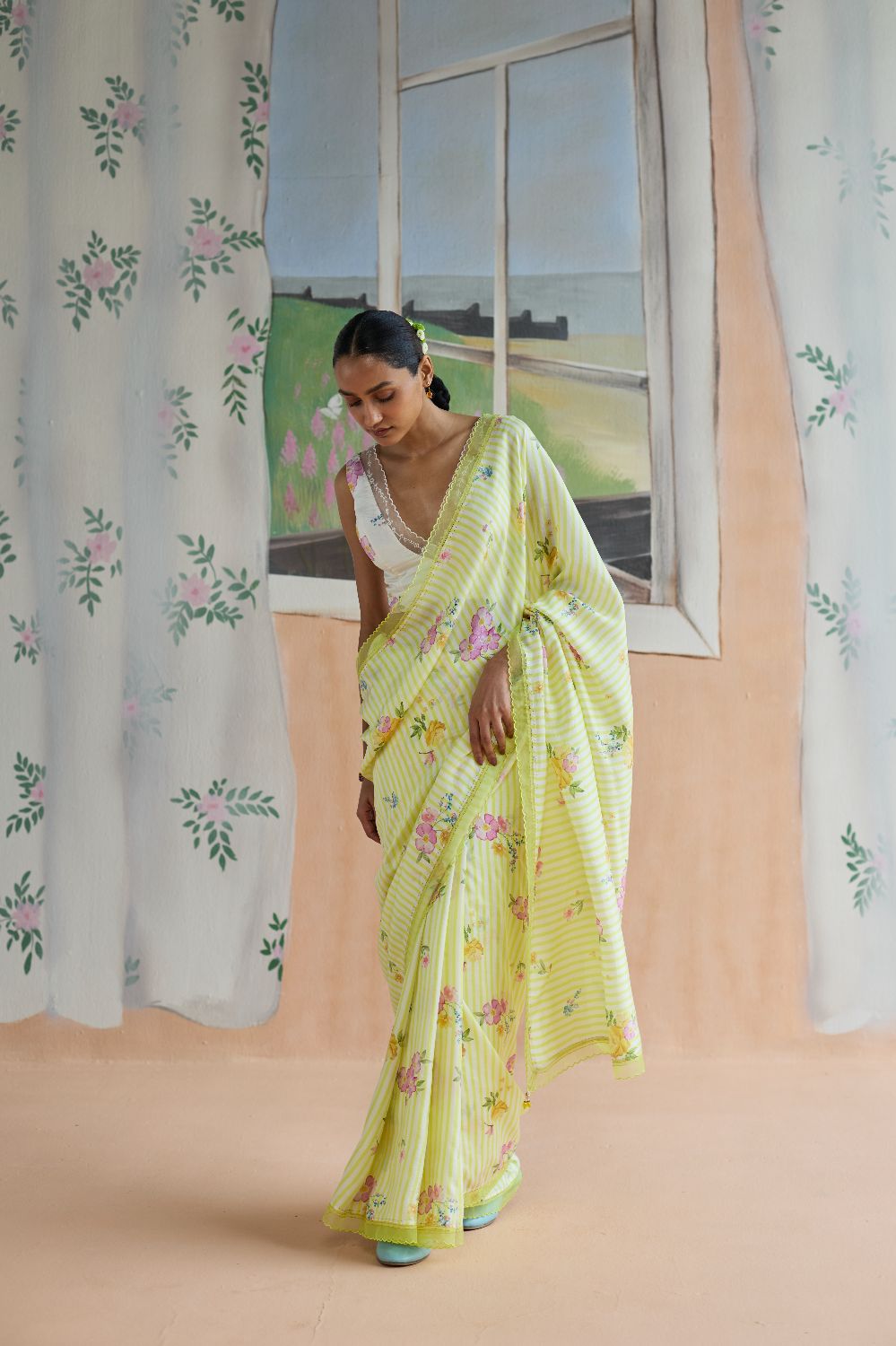 Serene Flora Mulberry Silk Sari