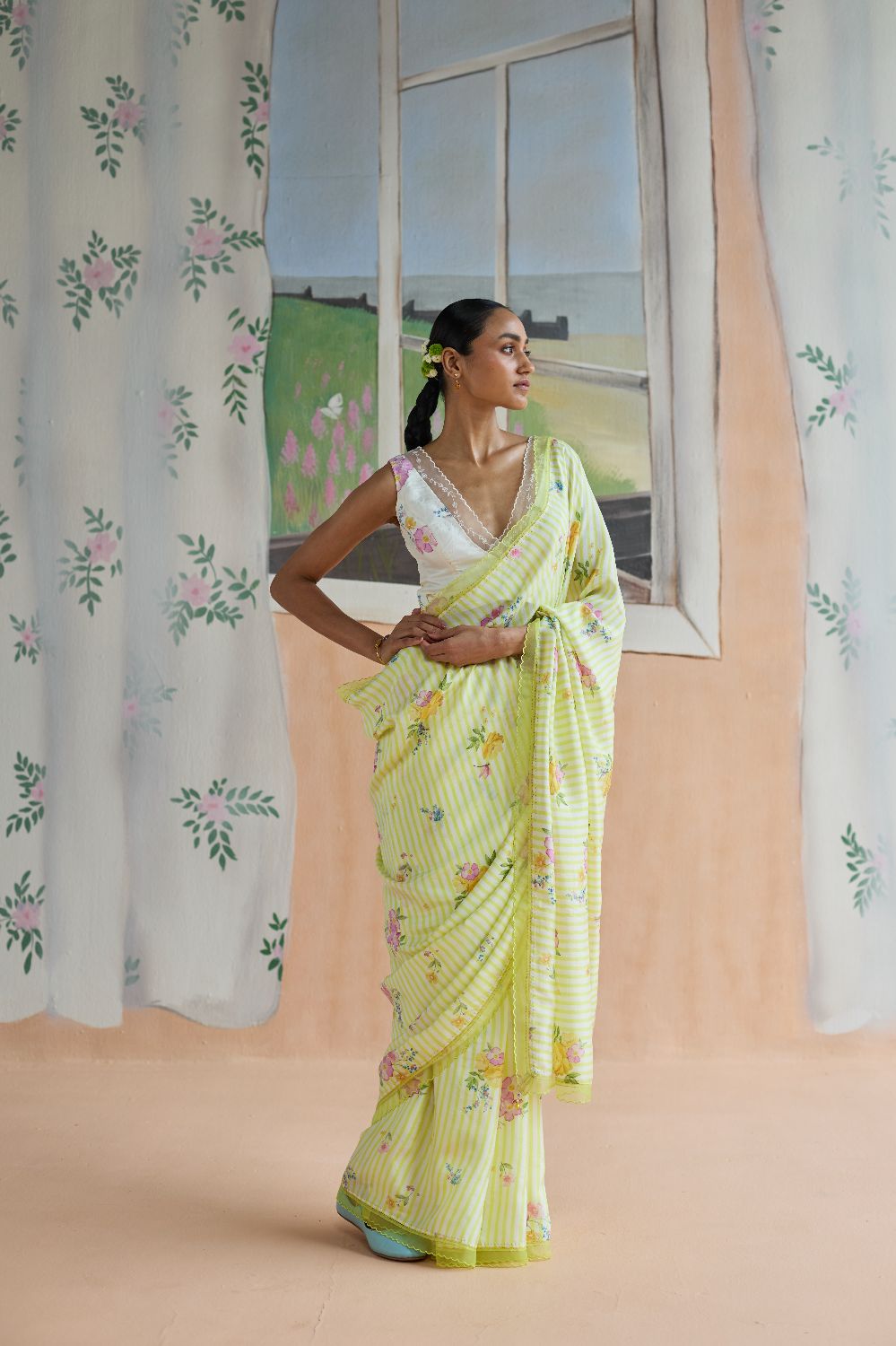 Serene Flora Mulberry Silk Sari