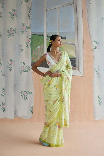 Serene Flora Mulberry Silk Sari