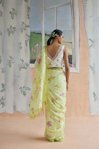 Serene Flora Mulberry Silk Sari