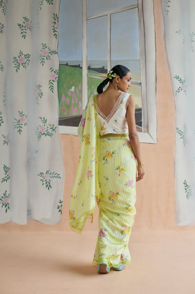 Serene Flora Mulberry Silk Sari